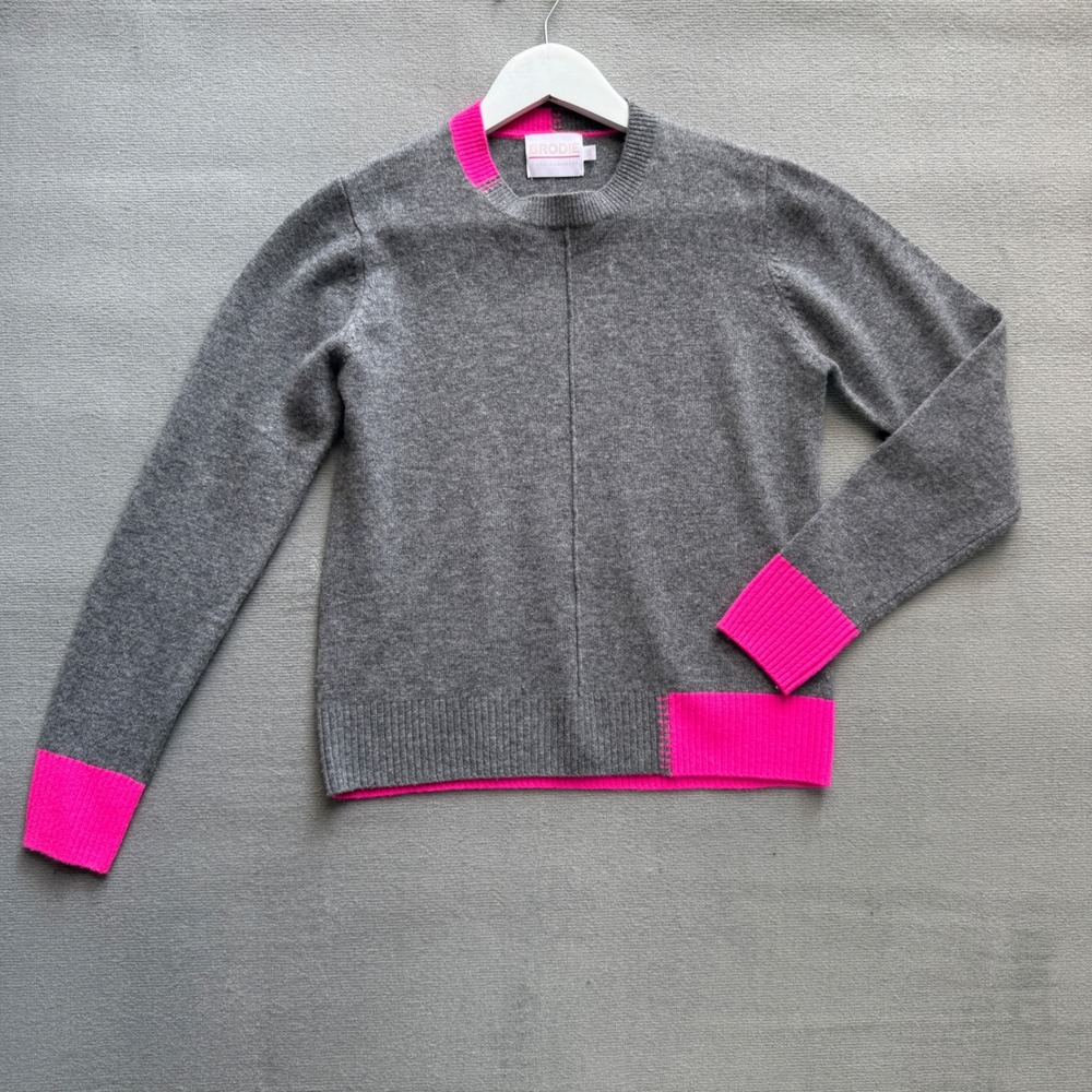 Brodie Womens Pure Cashmere‎  Maya Color Pop Crewneck Sweater Size XS Preppy